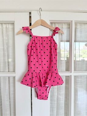 Mini Rodini Hot Pink Polka Dot Ruffle One-Piece Swimsuit